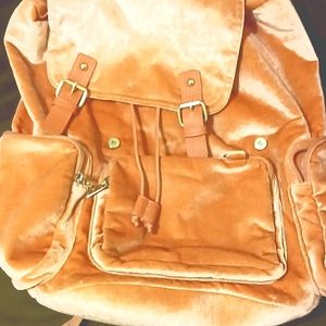 Gorgeous salmon pink velour backpack/ book bag